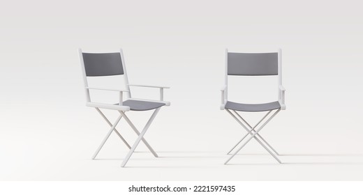 3d two realistic producer chair, director chair, on a grey  background. Vector illustration. - Shutterstock ID 2221597435