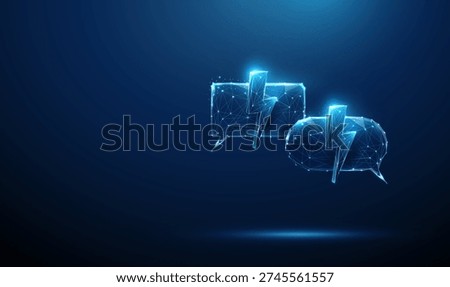 3d two speech bubbles with lightning bolts. Instant messaging exchange, rapid dialogue, high-speed communication, real-time interaction, urgent notifications concept. Futuristic digital style. Vector.