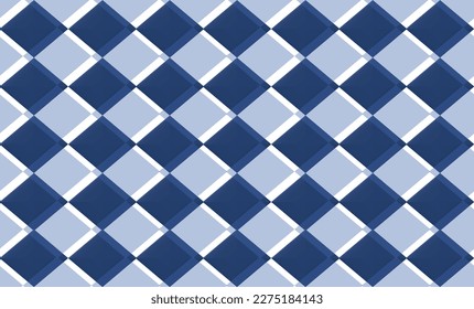3D two tone blue diamond checkerboard repeat  pattern, replete  image, design for fabric printing