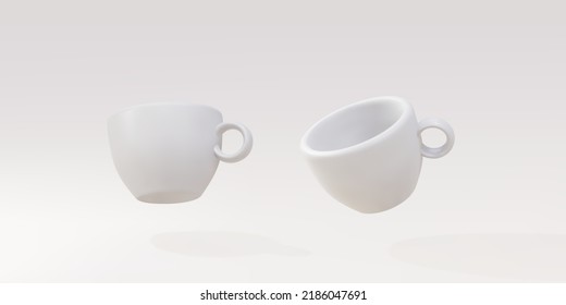 3d two white cups on a grey background. Vector illustration.