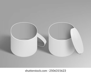 3D Dos Cajas De Papel Redondas Blancas Aisladas Sobre Fondo Blanco. Vector EPS10