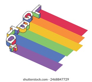 3D typo-graph LGBTQ plus with rainbow pride symbol.