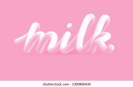 3D typography. Glossy milk typeface on the pink background. Exclusive lettering 