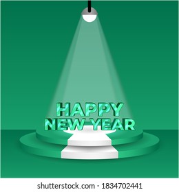 3d typography happy new year 2021, on podium stage. with clorful lighting. to celebrate the new year and social media feed tamplate.