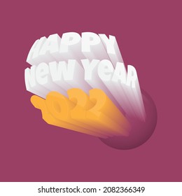 3D Typography of Happy new year 2022 with text emerges from circle. Good template for new year design.