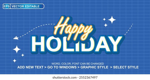 3d Typography text effect Happy holidays in bright blue color that can be edited. for holiday banner and poster templates