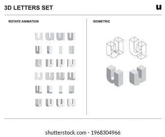 3d u Alphabet Letters Set Animate Isometric Wireframe Vector