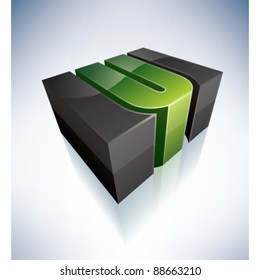 3D U green logo letter