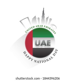 3D UAE Flag Round Badge With Famous Monuments Or Architecture On White Background For Happy National Day.