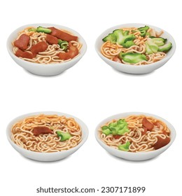 3d udon noodle ramen isolated vector graphic realistic photo on white background for food restaurant delicious 