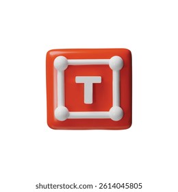 3D ui, ux user software interface vector design. Text button red and white design. Font and size editor instrument. Rectangle block template, desktop blank, page tool. Application development