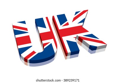 3D UK with Union Jack British flag Word Text (letters)