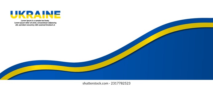 3D Ukraine Flag Banner with white copy space and 3d Ukrainian flag ribbon. Silk Ukraine banner design background. Editable Vector Illustration. EPS 10.
