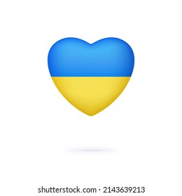 3D Ukraine heart isolated on white background. Stop war in Ukraine. Save Ukraine. Support for the country during the occupation. 