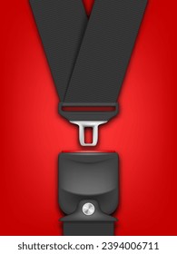 3D Unblocked Open Passenger Seat Belt With Fastener On Red Background. EPS10 Vector
