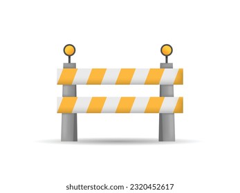 3D Under Construction Barrier isolated on white background. Symbols of restricted area which are in under construction processes