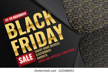 3d unfolding black paper wrapper revealing amazing Black Friday typography design banner