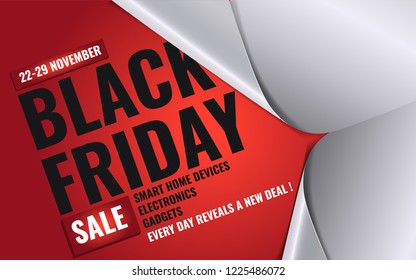 3d unfolding white paper wrapper revealing amazing Black Friday typography design banner