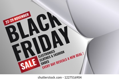 3d unfolding white paper wrapper revealing amazing Black Friday typography design banner