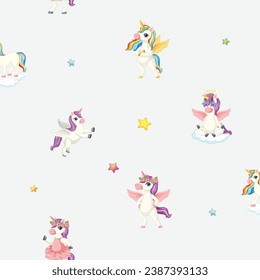 3D Unicorn kids wallpaper pattern, seamless pattern.