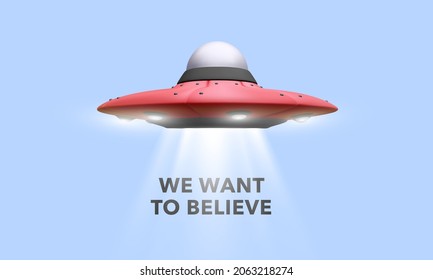 3d unidentified flying object hovers in the sky. Vector illustration