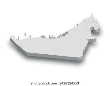 3d United Arab Emirates white map with regions isolated on white background