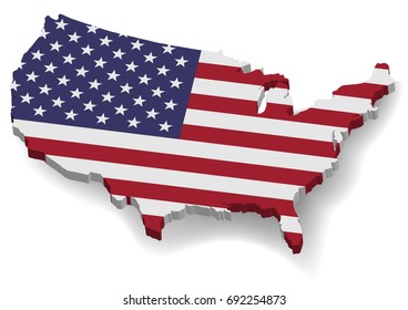 3D United States of America Map With Flat Flag, Credit Map By Nasa