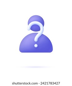 3D Unknown person icon. Anonymous concept. Question mark. Human silhouette. Trendy and modern vector in 3d style