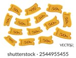 3d unlimited flying golden coupons with percent price off, coupon code, isolated on white background. Flying giveaway gift vouchers banner template. 3d coupon vector