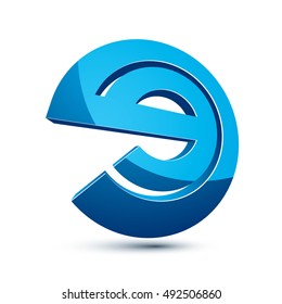 3d unusual e symbol, abstract vector geometric symbol. Innovation and technology conceptual icon isolated on white background. E-mail, internet design element.