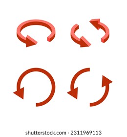 3d Update symbol. Isometric arrows red icon. Reload, refresh or upgrading concept. Vector illustration isolated on white background.