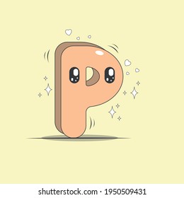 3D uppercase letter P in kawaii style. Isolated letter with pastel colored background.