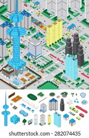 3D Urban City, Very Detailed - Vector Illustration, Graphic Design, Editable For Your Design