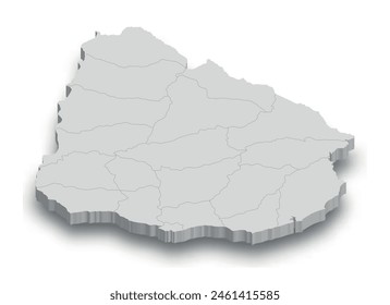 3d Uruguay white map with regions isolated on white background