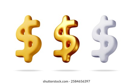 3D USA dollar symbol Isolated on white. Render American financial sign. Yellow, white and golden icon of money dollar. Profit, richness, wealth. Money currency US cash label. Vector illustration