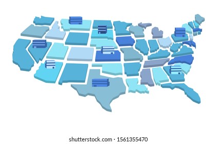 3d USA map with buidings. Vector illustration  