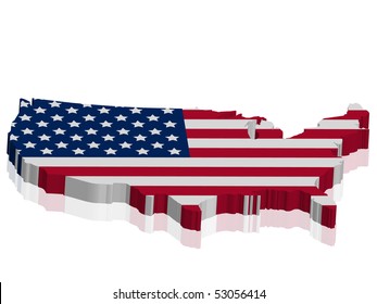 3D USA map with US flag with reflection