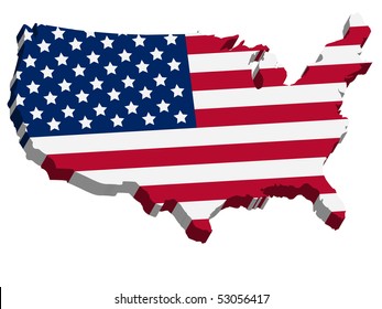 3D USA Map With US Flag