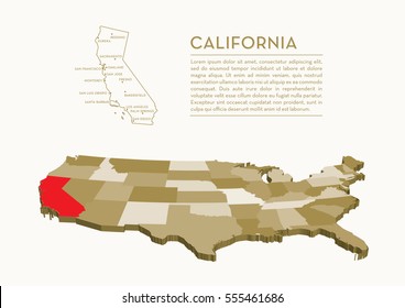 3D USA State map - CALIFORNIA