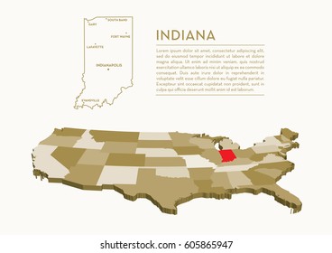 3D USA State map - INDIANA