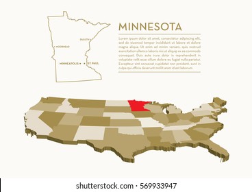 3D USA State map - MINNESOTA