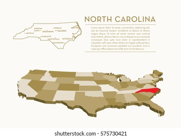3D USA State map - NORTH CAROLINA