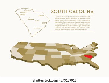 3D USA State map - SOUTH CAROLINA