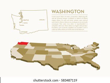 3D USA State map - WASHINGTON