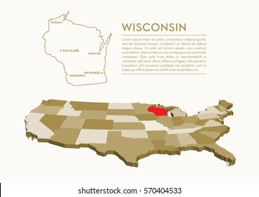 3D USA State map - WISCONSIN