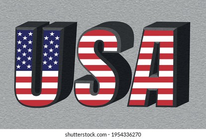 3d texto de ee.uu. con bandera estadounidense.