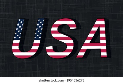 3d texto de ee.uu. con bandera estadounidense.