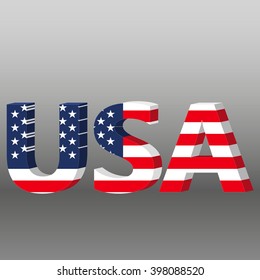 3D USA word with American flag