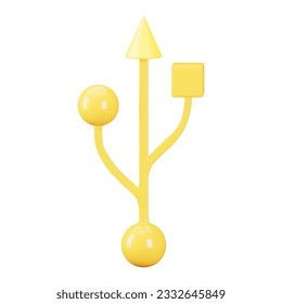 3d usb sign icon yellow color. Usb flash drive symbol. Stock vector illustration on isolated background.