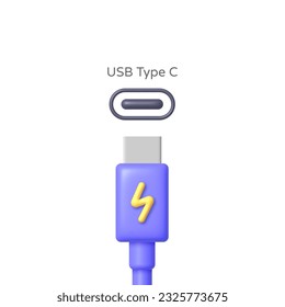3d usb type c for mobile device design. 3d vector illustration